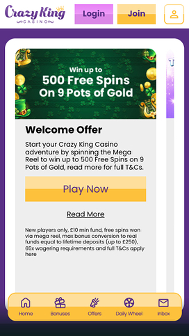 Crazy King Casino Mobile Promotions
