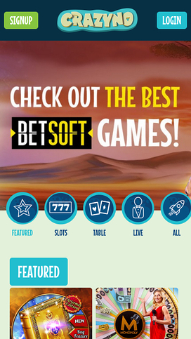Crazyno Casino Homepage Mobile