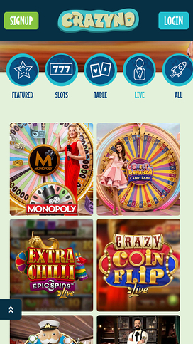 Crazyno Casino Live Dealer Mobile
