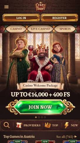 Homepage mobile screenshot of Crazy Tower Casino