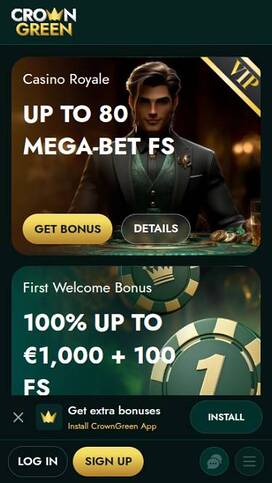 Mobile promotions page screenshot of CrownGreen Casino