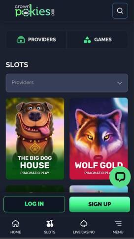 Games mobile page screenshot of CrownPokies Casino
