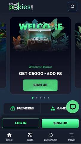 Homepage mobile screenshot of CrownPokies Casino