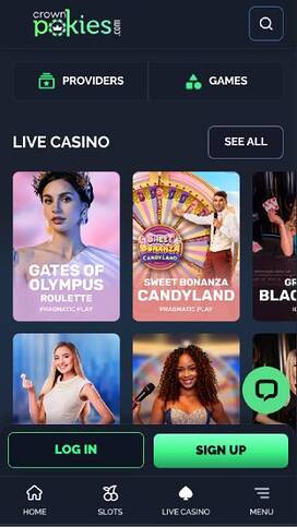 Live mobile page screenshot of CrownPokies Casino