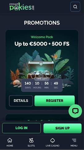 Promotions mobile page screenshot of CrownPokies Casino