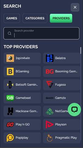 Providers mobile page screenshot of CrownPokies Casino
