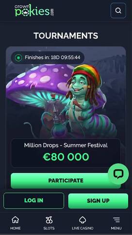 Tournaments mobile page screenshot of CrownPokies Casino