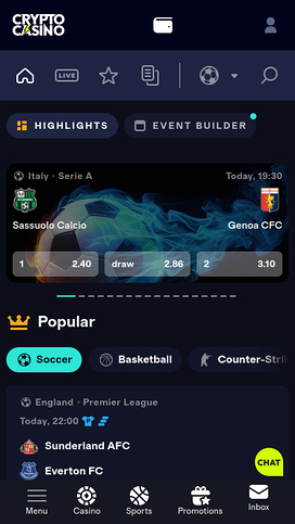 Cryptocasino.com Live Sports Mobile