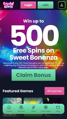 Crystal Slots Homepage Mobile