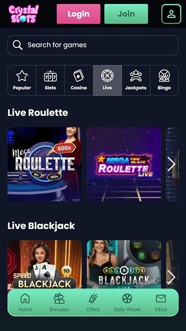 Crystal Slots Live Dealer Mobile