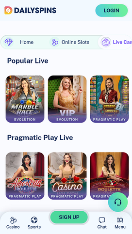 DailySpins Casino Live Dealer Mobile