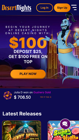 Desert Nights Casino Homepage Mobile