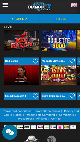 Diamond7 Casino Live Dealer Mobile