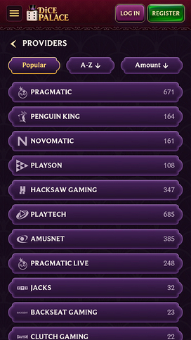 DicePalace Mobile Casino Game Developers Page