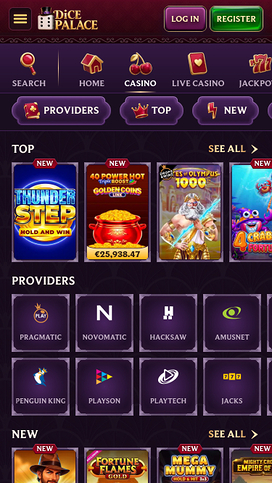 DicePalace Mobile Casino Games Page