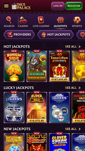 DicePalace Mobile Casino Jackpot Page