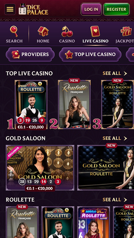 DicePalace Mobile Casino Live Dealer Page