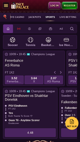 DicePalace Mobile Casino Sports Page
