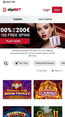 Digibet Casino Homepage Mobile