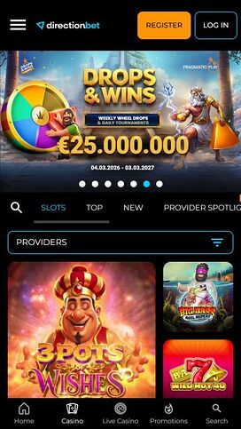 Página de inicio de la imagen móvil del casino Directionbet