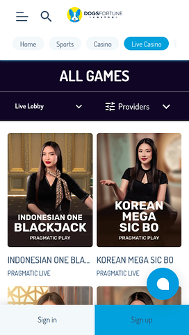 DogsFortune Casino Mobile Live Dealer