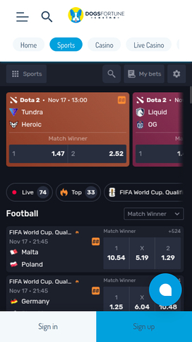 DogsFortune Casino Mobile Live Sports
