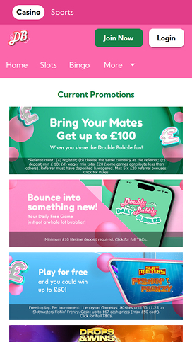 Double Bubble Bingo Promotions Mobile