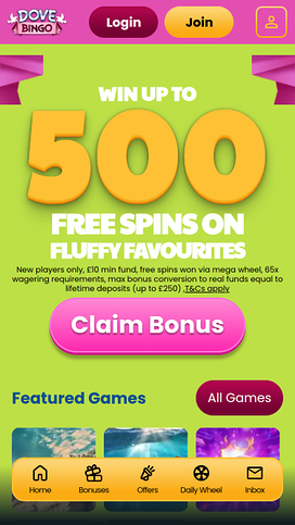 Dove Bingo Casino Homepage Mobile
