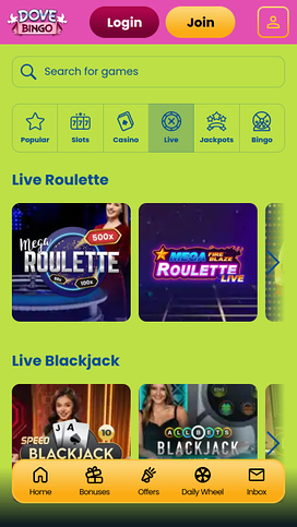 Dove Bingo Casino Live Dealer Mobile
