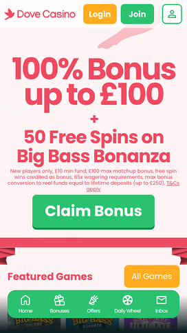 Dove Casino Homepage Mobile