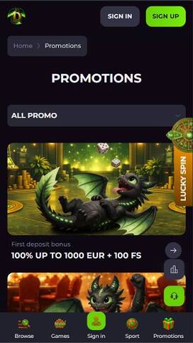 Promotions mobile page screenshot of Drakaris Casino