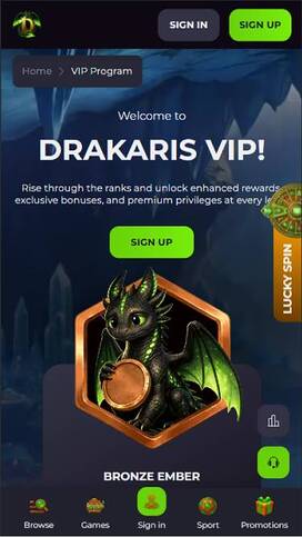VIP mobile page screenshot of Drakaris Casino