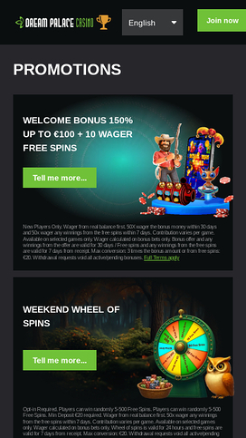 Dream Palace Casino Promotions Mobile