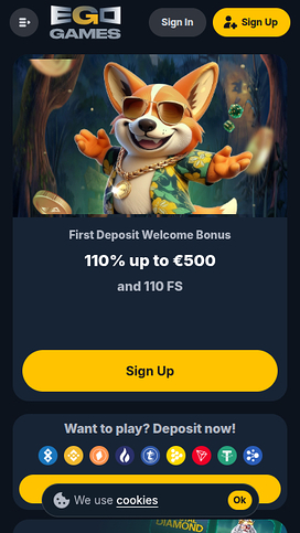 Homepage screenshot of Ego Games Casino for Mobile