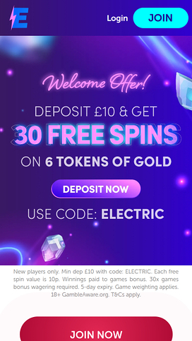Electric Spins Casino Homepage Mobile