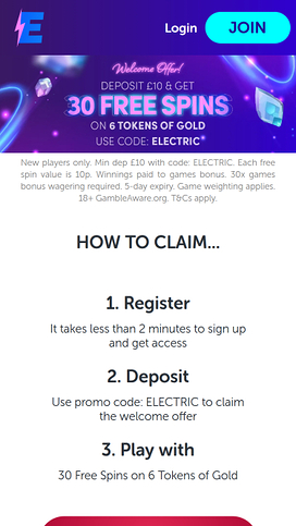 Electric Spins Casino Promotions Mobile