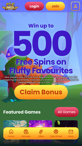 Elf Bingo Casino Homepage Mobile