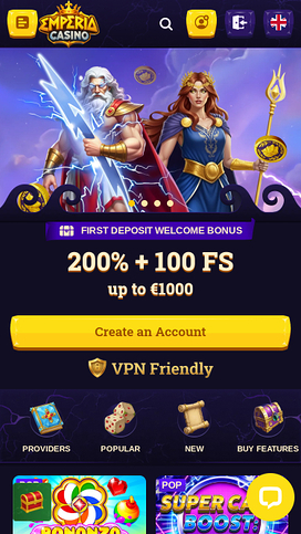 Página de inicio móvil del Casino Emperia