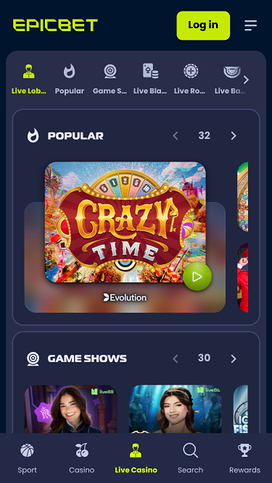 EpicBet Casino Live Dealer Mobile