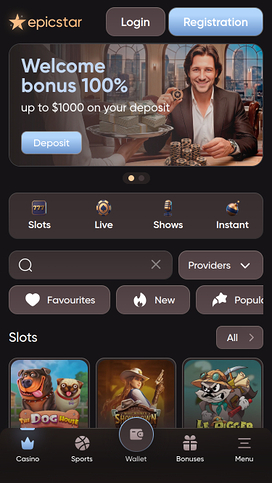 Página de inicio móvil del casino Epicstar