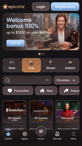 Casino móvil Epicstar con crupier en vivo