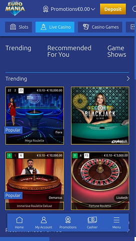 EuroMania Casino Live Dealer Mobil