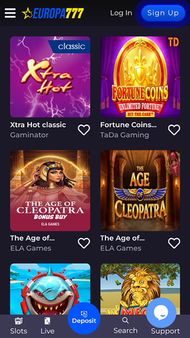 Juegos móviles del casino Europa777
