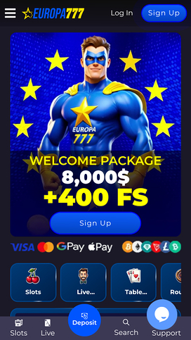 Página de inicio móvil del casino Europa777