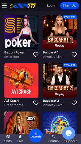 Casino móvil Europa777 con crupier en vivo