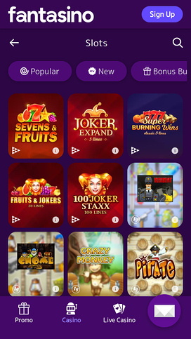 Juegos móviles de Fantasino Casino