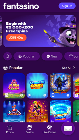Página de inicio móvil del Casino Fantasino