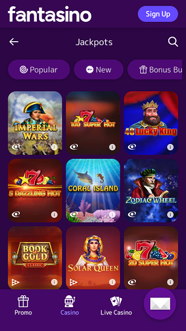Jackpot móvil del casino Fantasino
