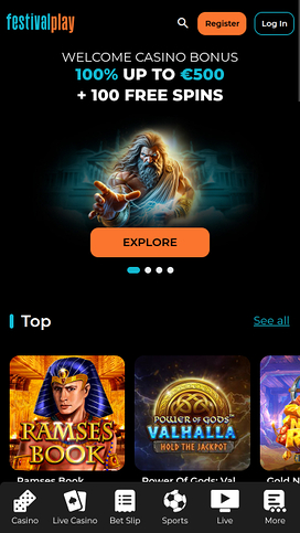 Página principal de Festival Play Casino para móvil