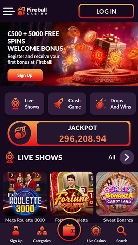Fireball Casino Mobile Homepage